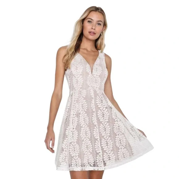 Lulus All of My Heart Lace Skater Short Mini Dress, Cream White Size Medium NWT - Picture 3 of 12